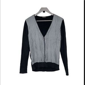 J. McLaughlin Black Cotton Modal Cardigan with snap Button Silk Front Panel